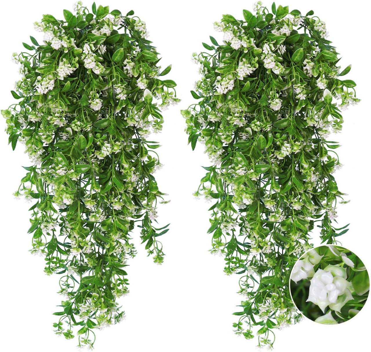 2Pcs Hanging Flower Artificial Vine Hanging Plants Greenery Faux Greenery Artificial Hanging Plants (White)